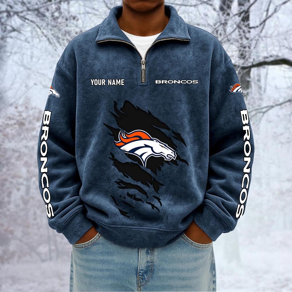 NFL x DEN Custom Name Half-zip Collar Suede Sweatshirt HLP HLPHUONG