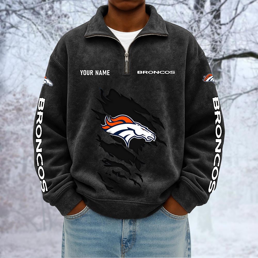 NFL x DEN Custom Name Half-zip Collar Suede Sweatshirt HLP HLPHUONG