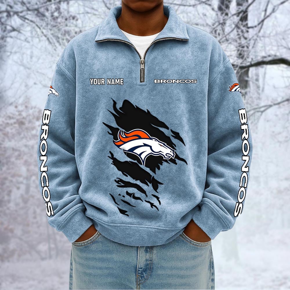 NFL x DEN Custom Name Half-zip Collar Suede Sweatshirt HLP HLPHUONG