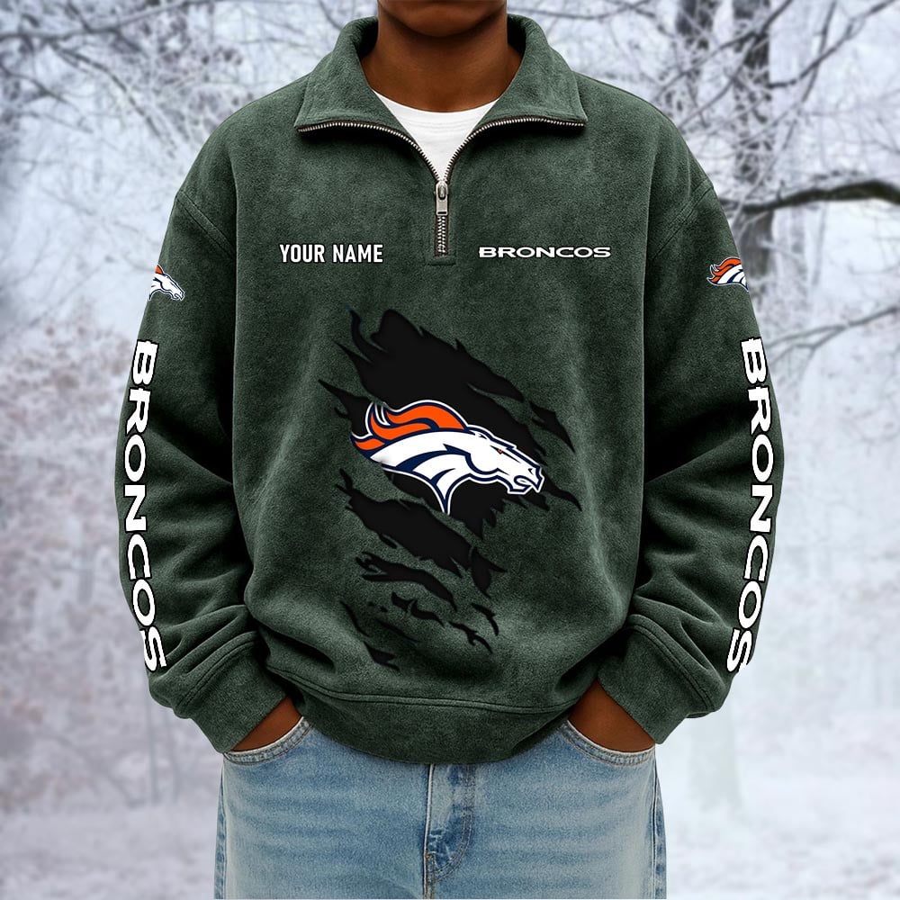 NFL x DEN Custom Name Half-zip Collar Suede Sweatshirt HLP HLPHUONG