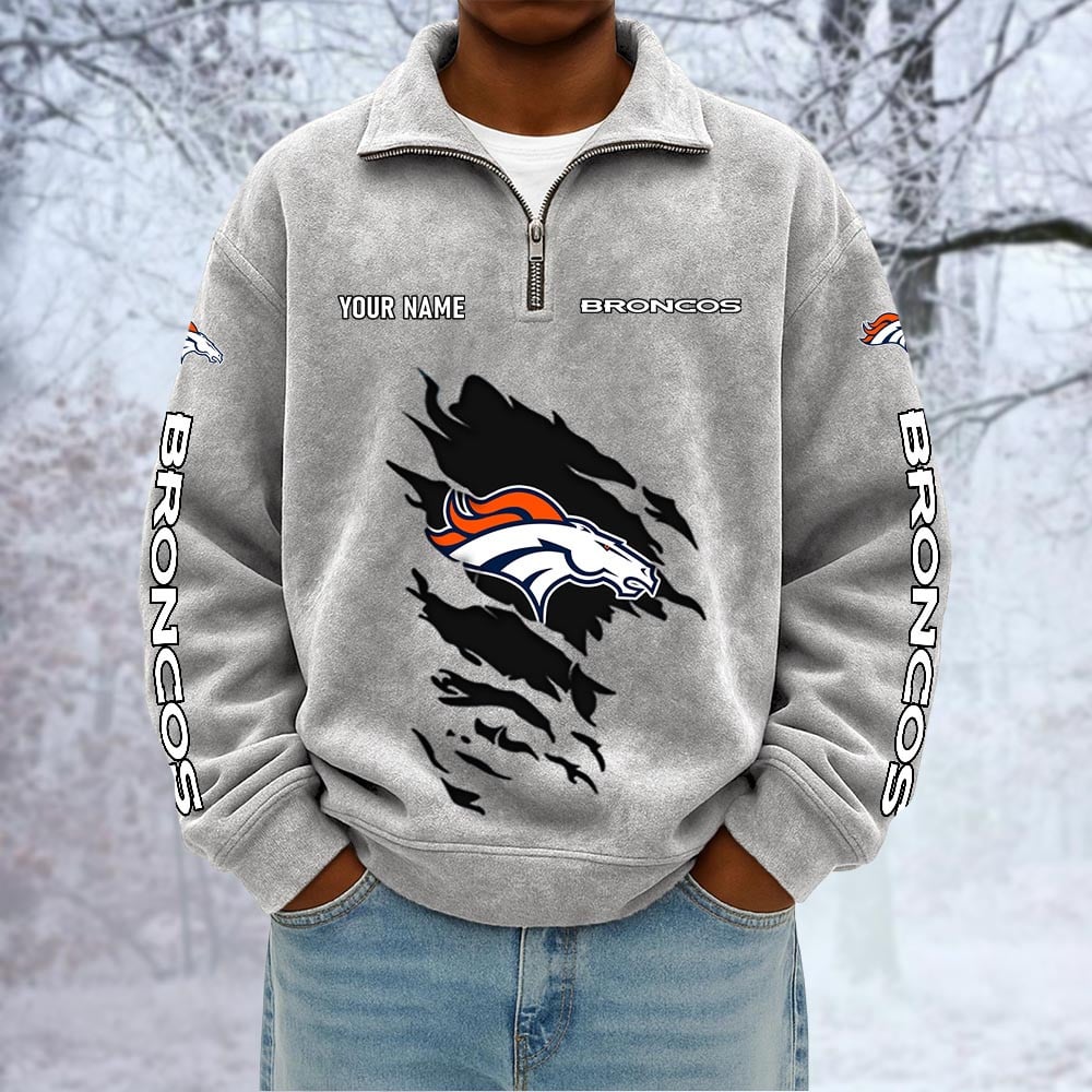 NFL x DEN Custom Name Half-zip Collar Suede Sweatshirt HLP HLPHUONG