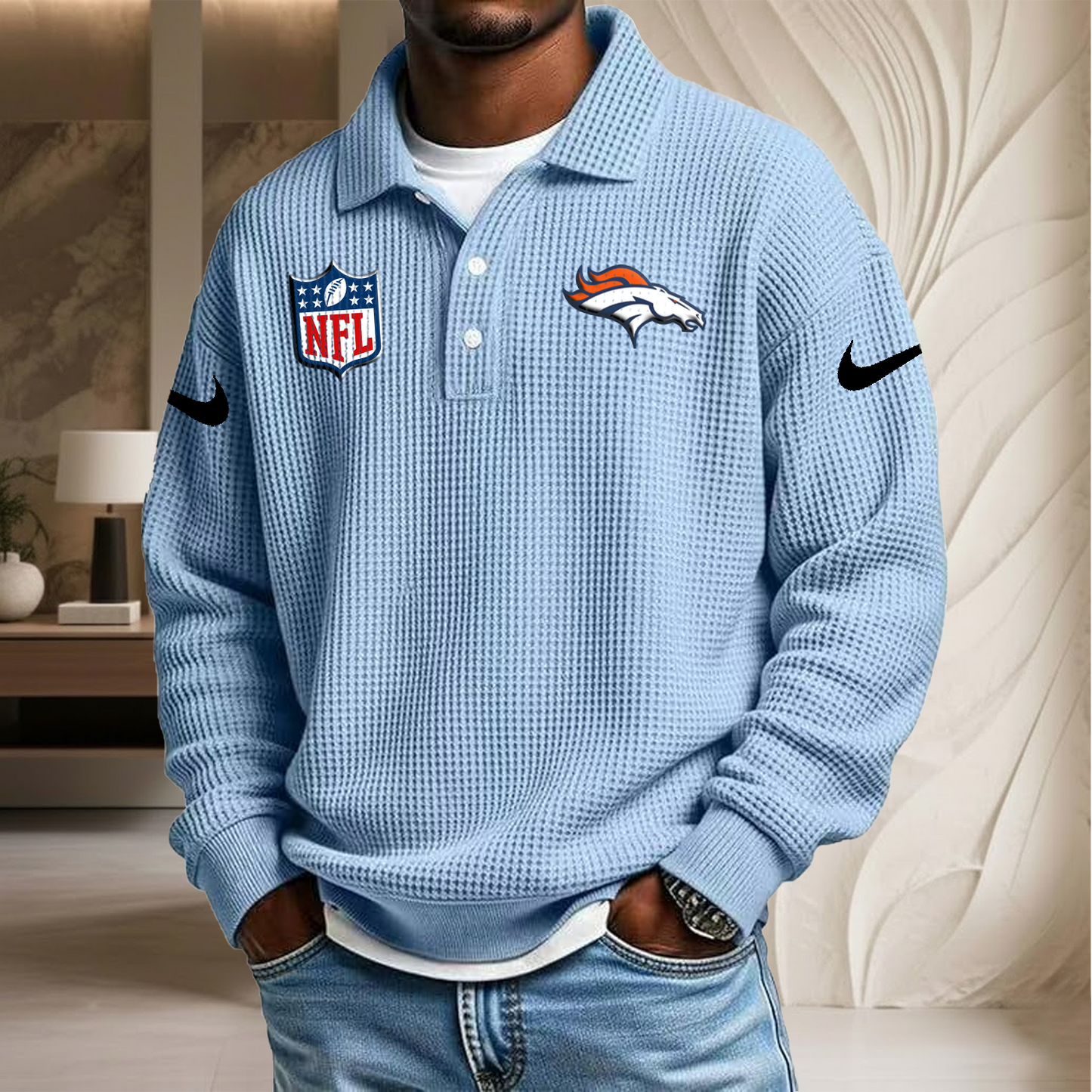 NFL x DEN Waffle Three Button Lapel Polo HLP HLPHUONG