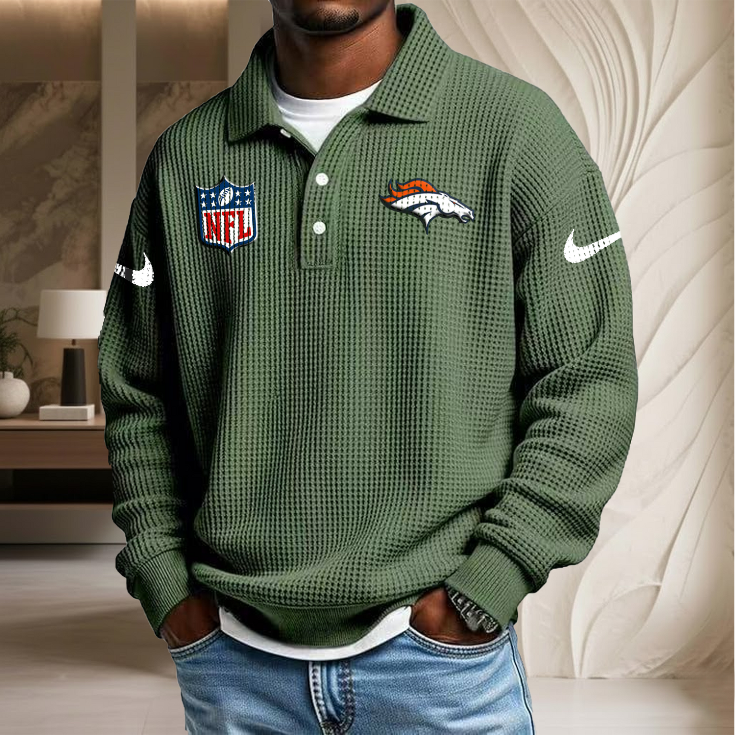 NFL x DEN Waffle Three Button Lapel Polo HLP HLPHUONG