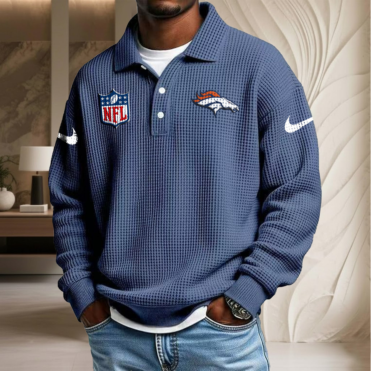 NFL x DEN Waffle Three Button Lapel Polo HLP HLPHUONG