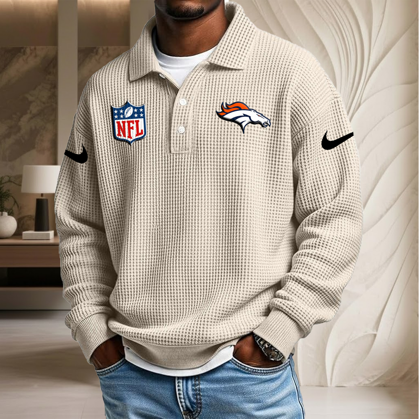 NFL x DEN Waffle Three Button Lapel Polo HLP HLPHUONG