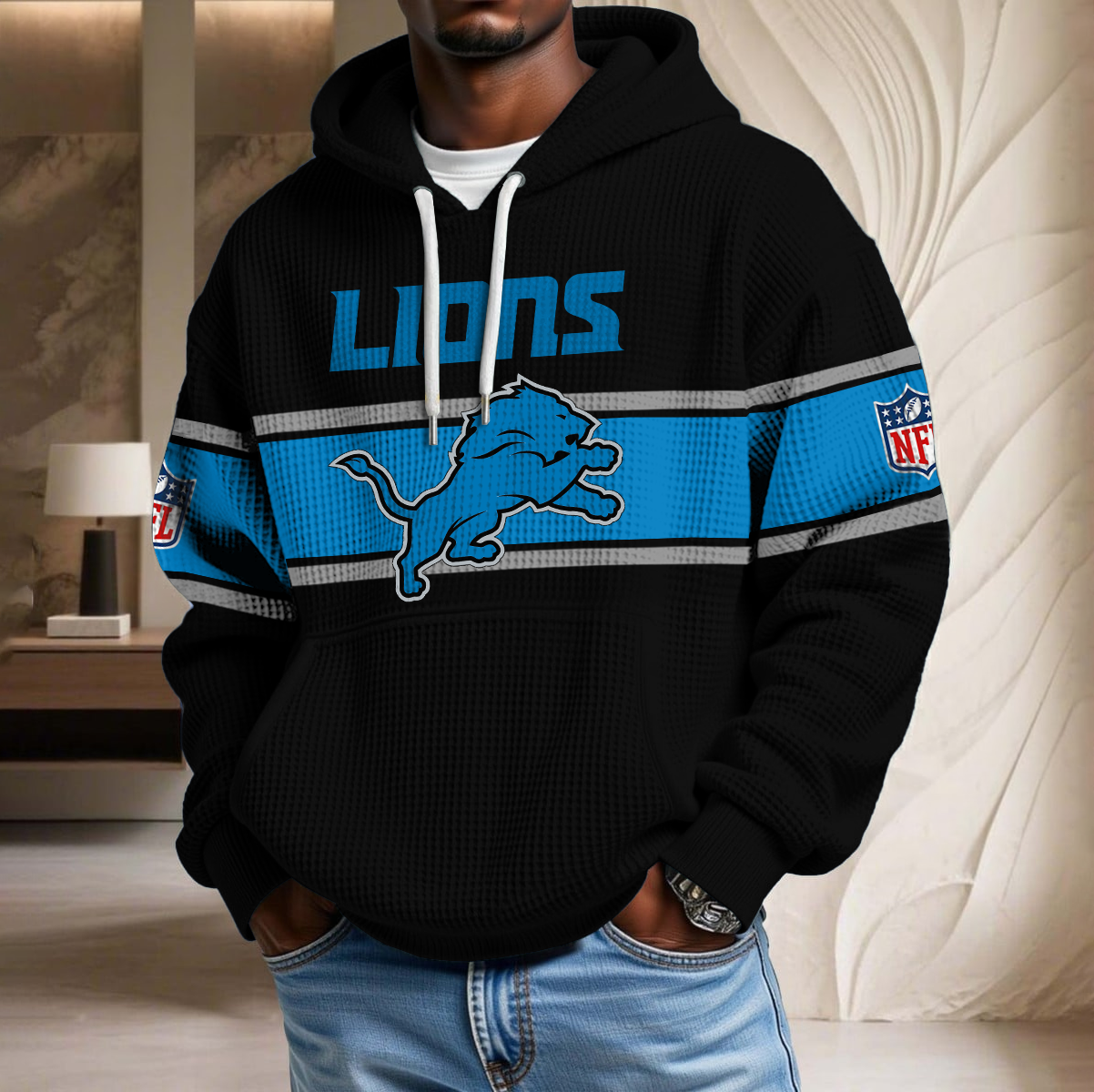 NFL x DET Black Version Waffle Hoodie HLP HLPHUONG