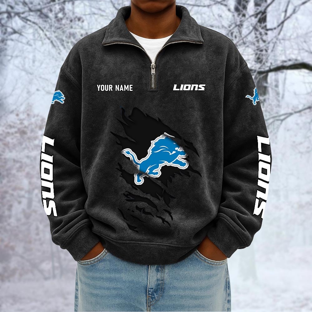 NFL x DET Custom Name Half-zip Collar Suede Sweatshirt HLP HLPHUONG
