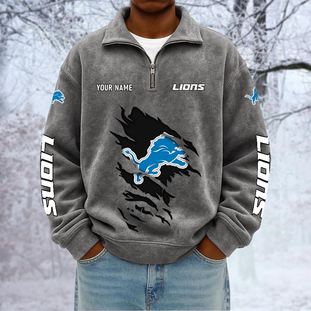 NFL x DET Custom Name Half-zip Collar Suede Sweatshirt HLP HLPHUONG