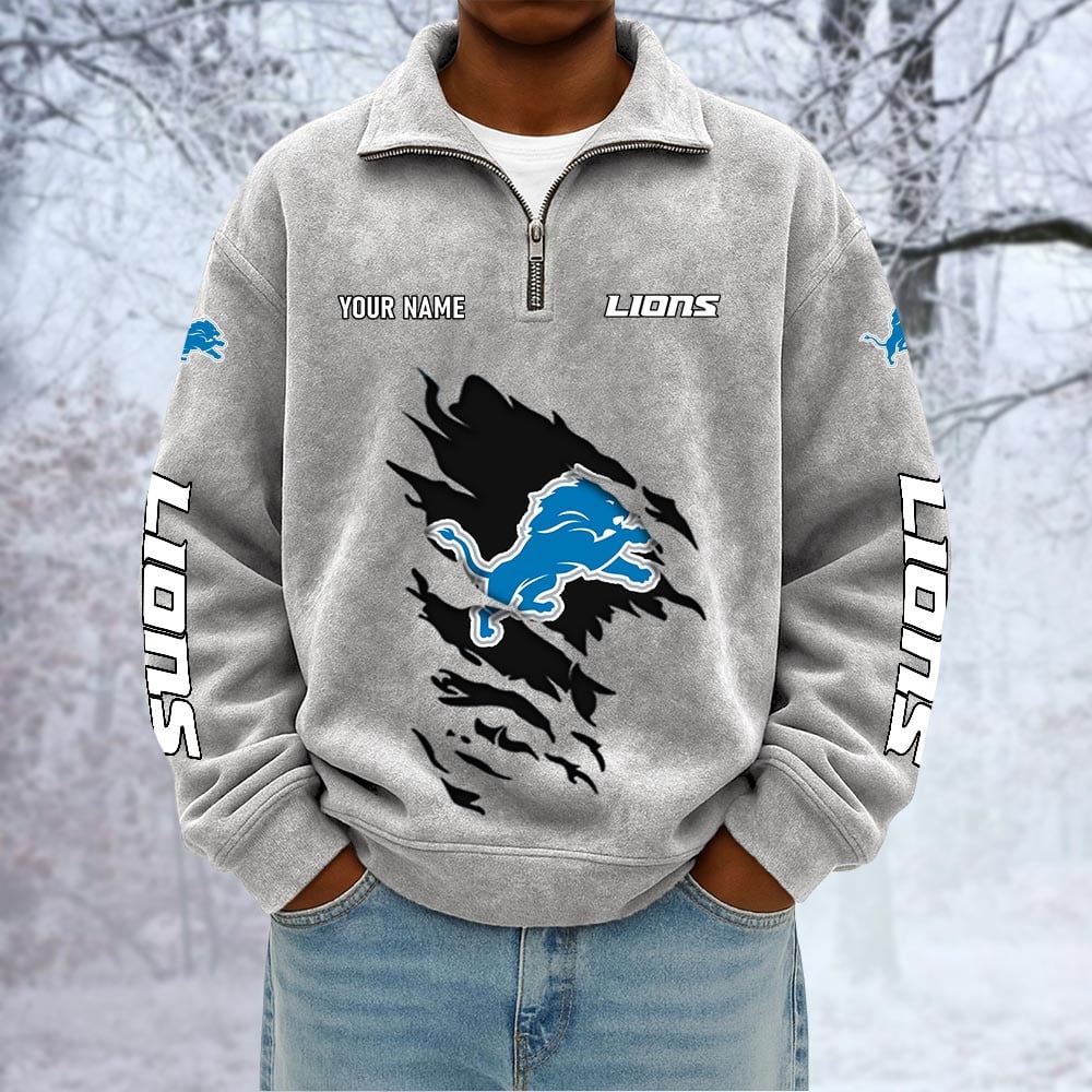 NFL x DET Custom Name Half-zip Collar Suede Sweatshirt HLP HLPHUONG