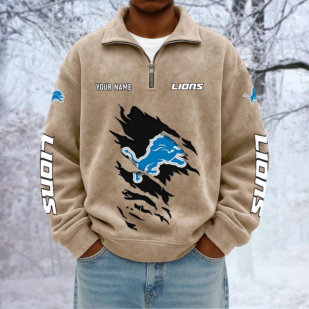 NFL x DET Custom Name Half-zip Collar Suede Sweatshirt HLP HLPHUONG