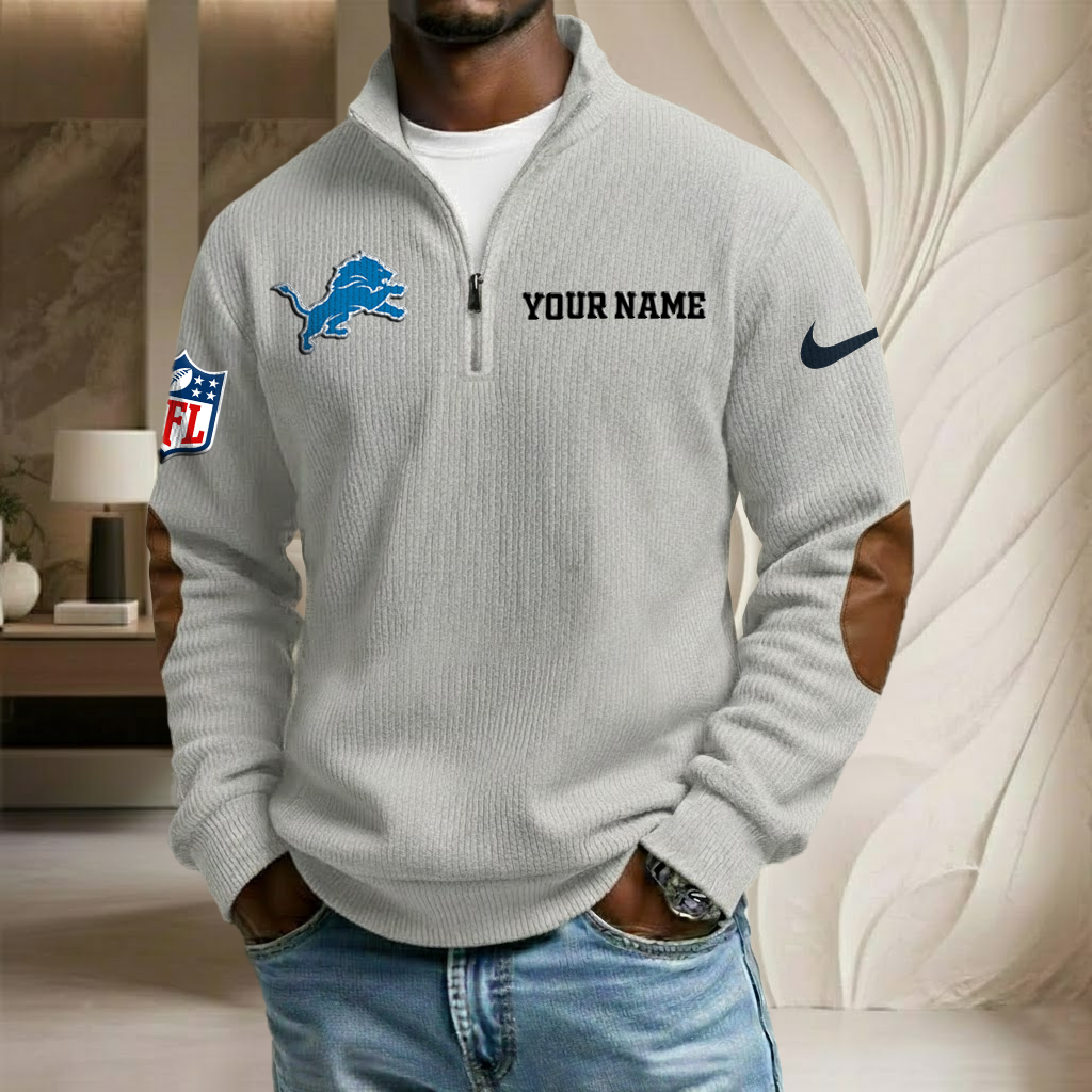 NFL x DET Custom Name Stand Collar Half-zip Sweatshirt HLP HLPHUONG