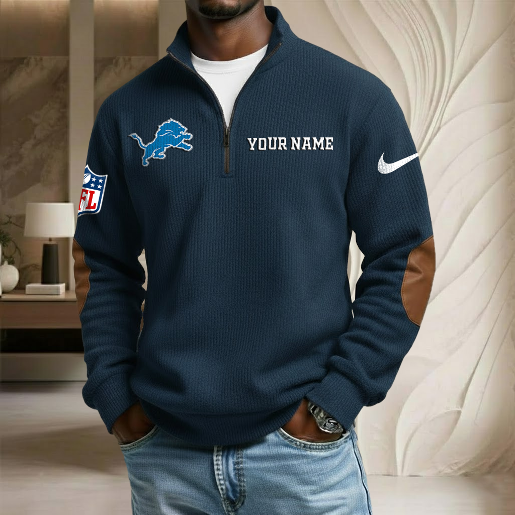 NFL x DET Custom Name Stand Collar Half-zip Sweatshirt HLP HLPHUONG