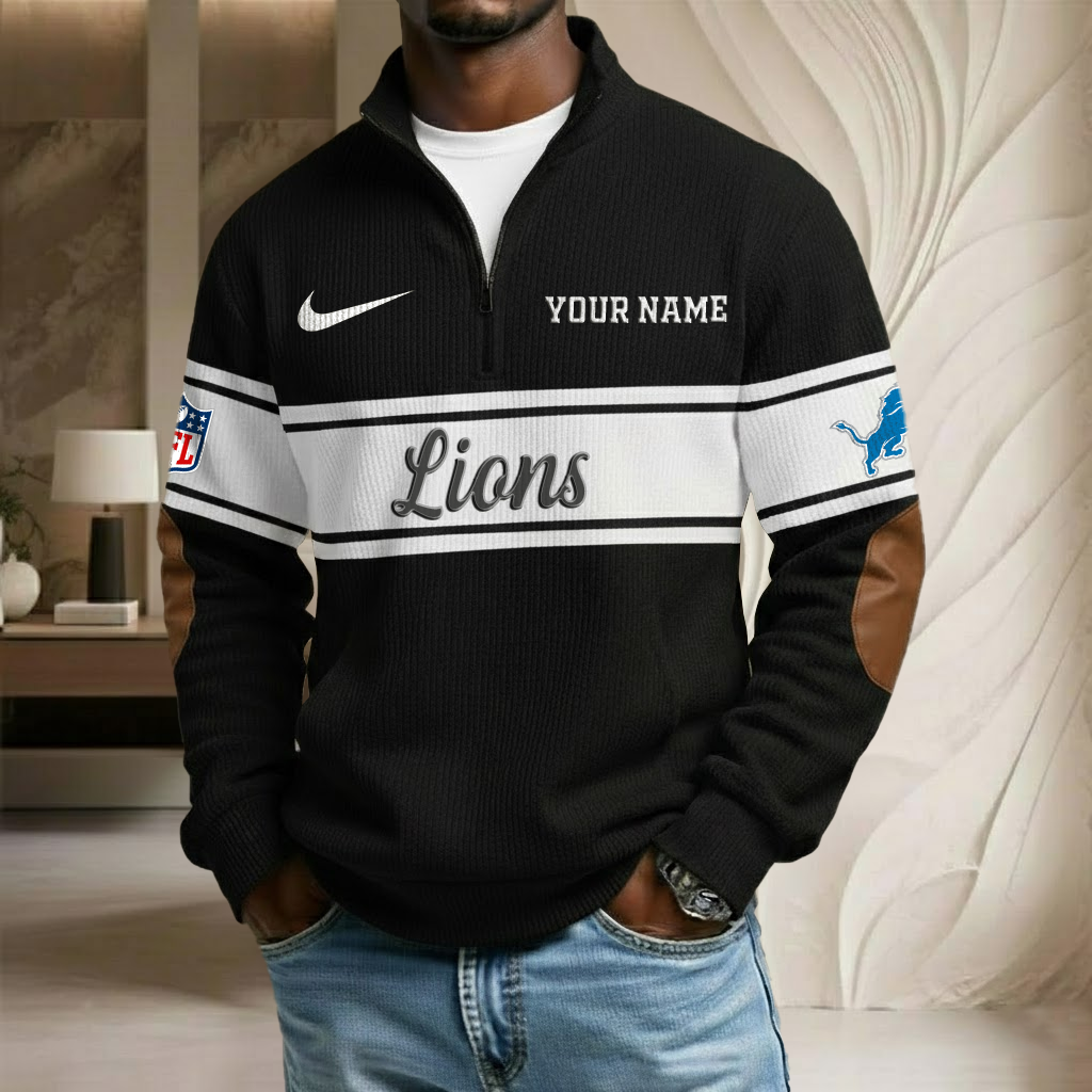 NFL x DET Custom Name Stand Collar Half-zip Sweatshirt HLP HLPHUONG