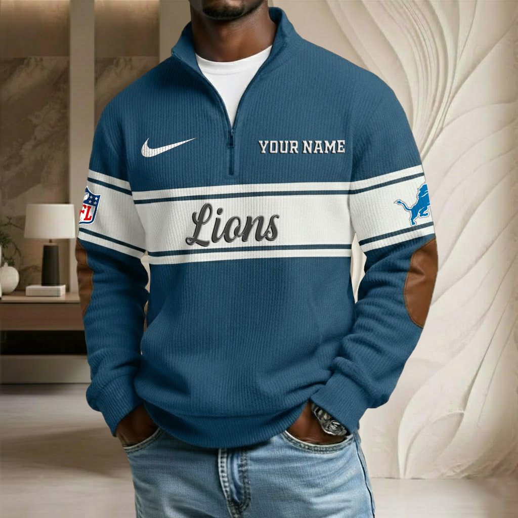 NFL x DET Custom Name Stand Collar Half-zip Sweatshirt HLP HLPHUONG