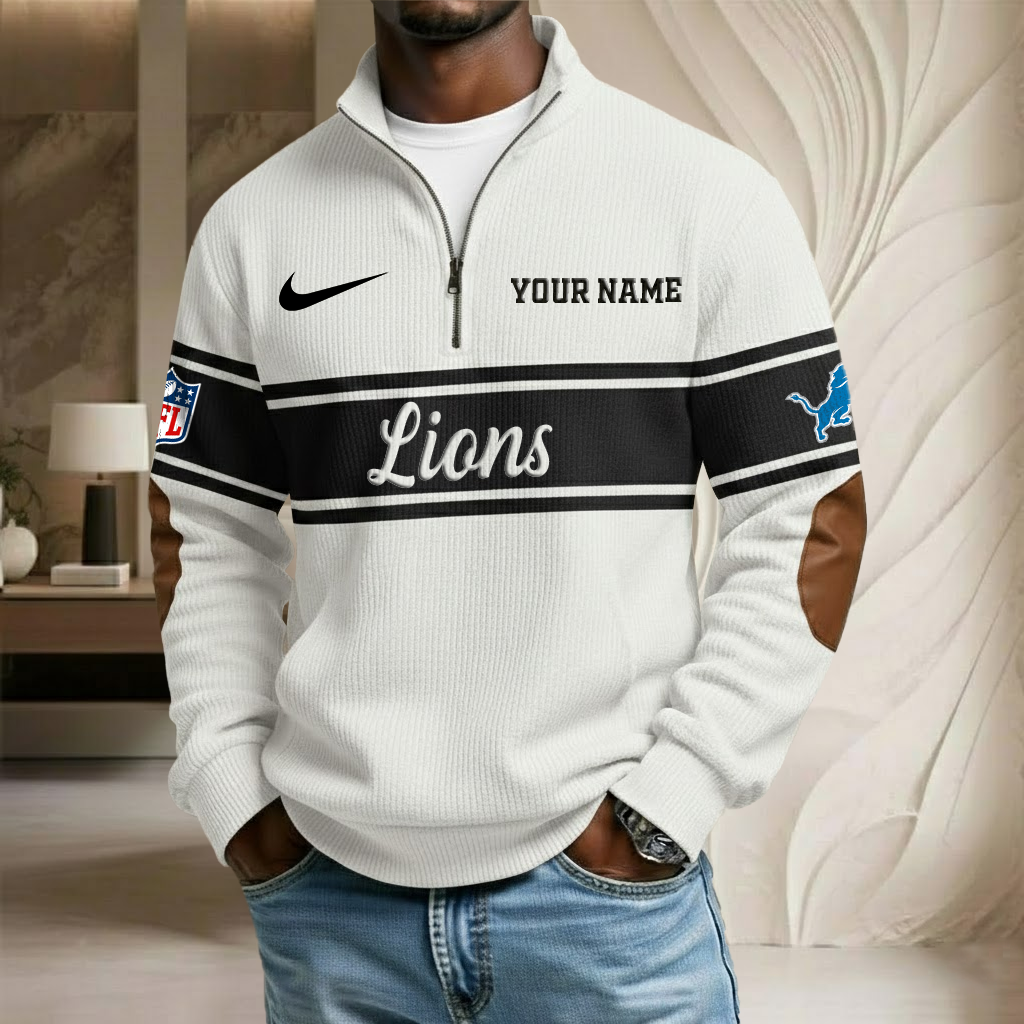 NFL x DET Custom Name Stand Collar Half-zip Sweatshirt HLP HLPHUONG