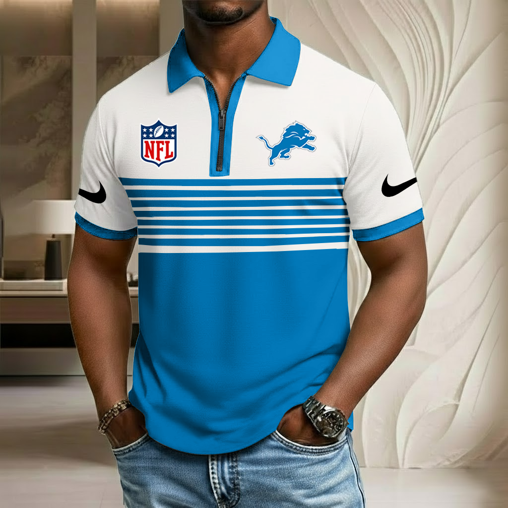 NFL x DET Sport Zip Polo Golf Shirt HLP 250226 HLPHUONG