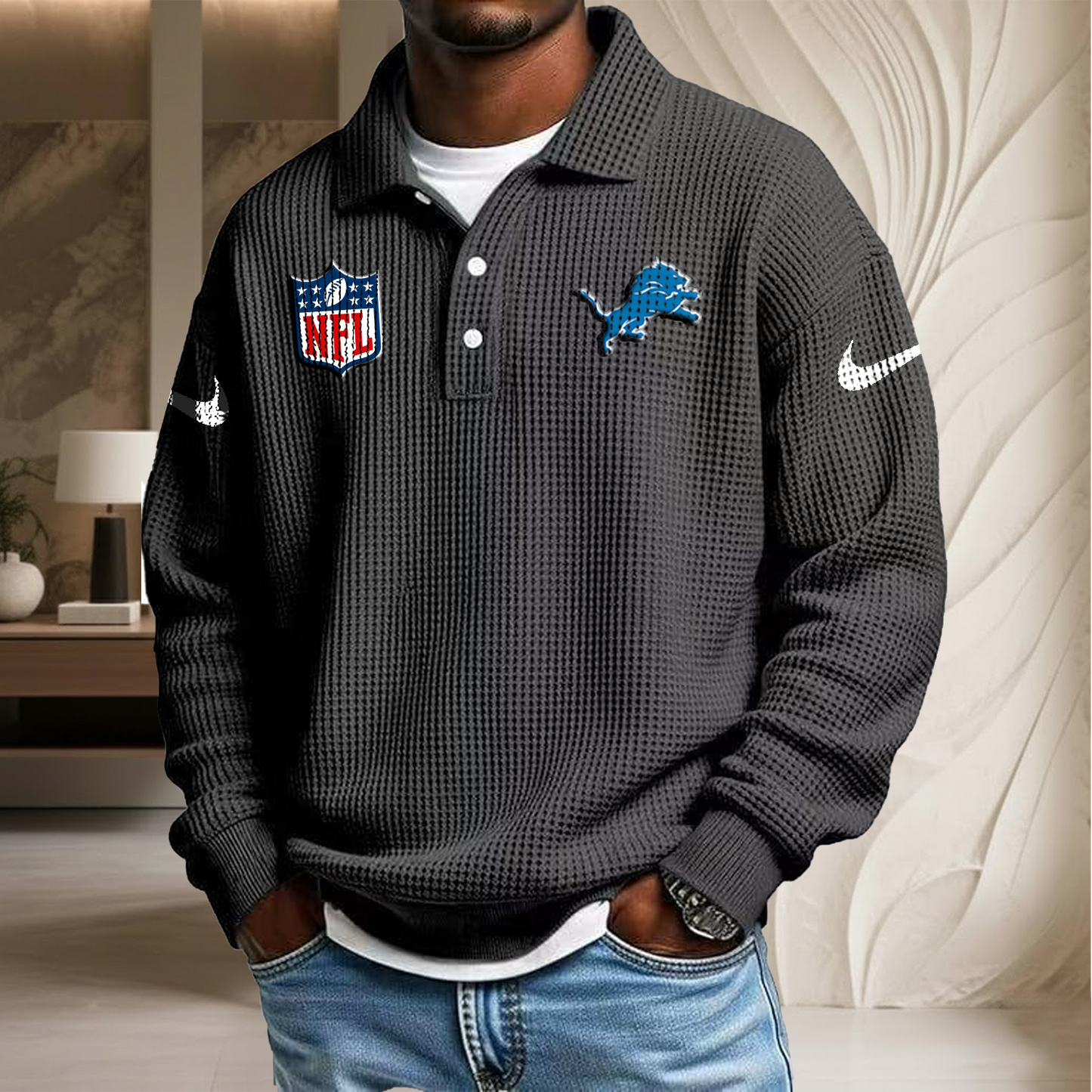 NFL x DET Waffle Three Button Lapel Polo HLP HLPHUONG