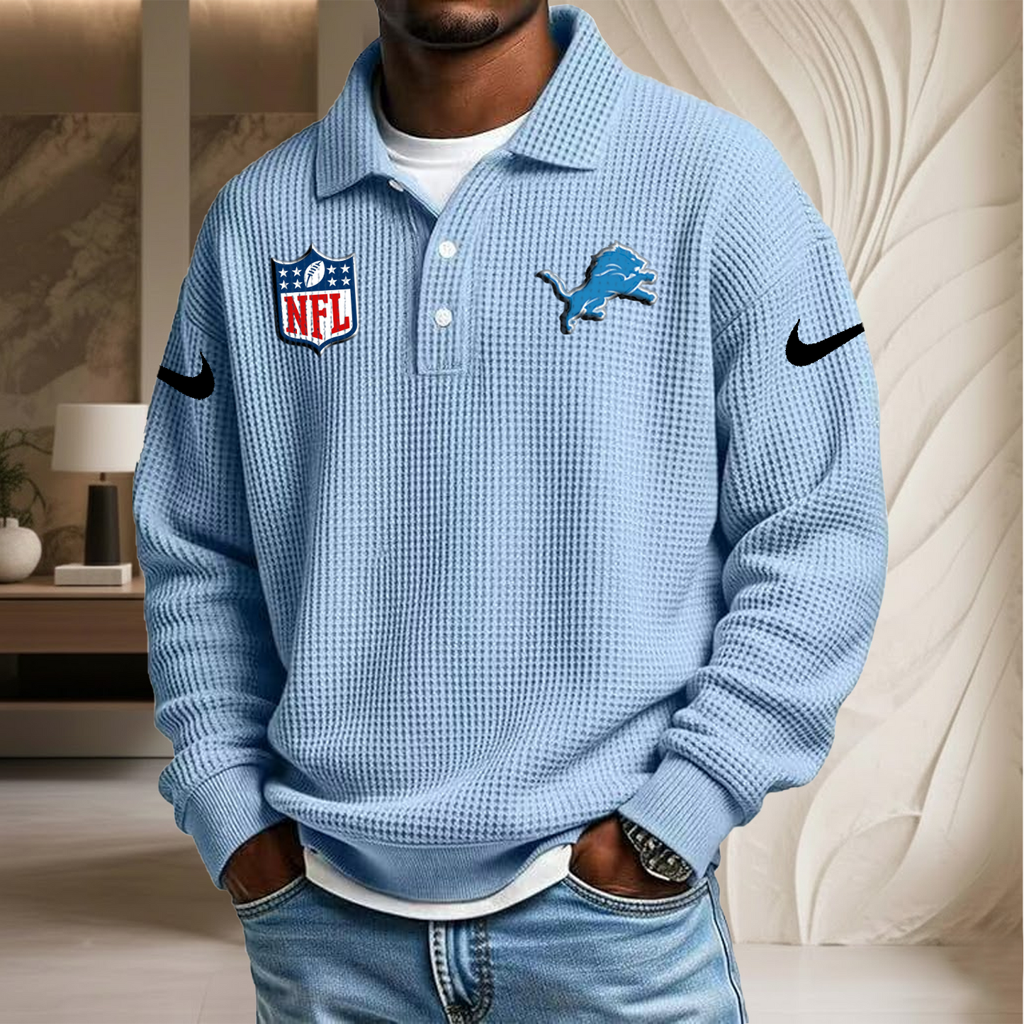 NFL x DET Waffle Three Button Lapel Polo HLP HLPHUONG
