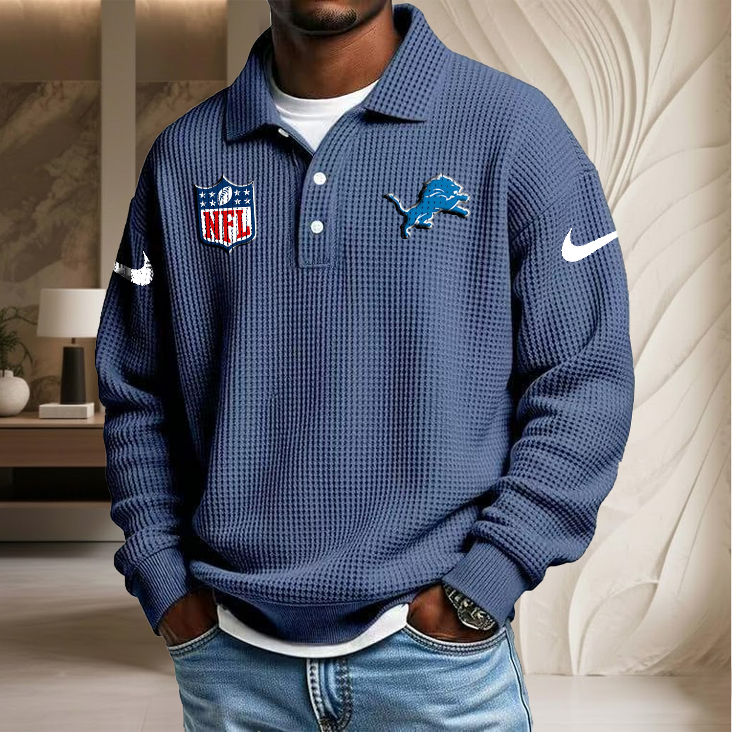 NFL x DET Waffle Three Button Lapel Polo HLP HLPHUONG