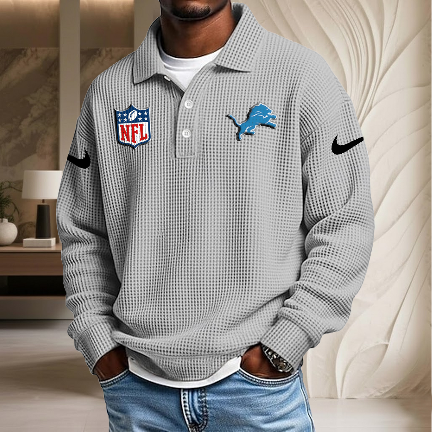 NFL x DET Waffle Three Button Lapel Polo HLP HLPHUONG