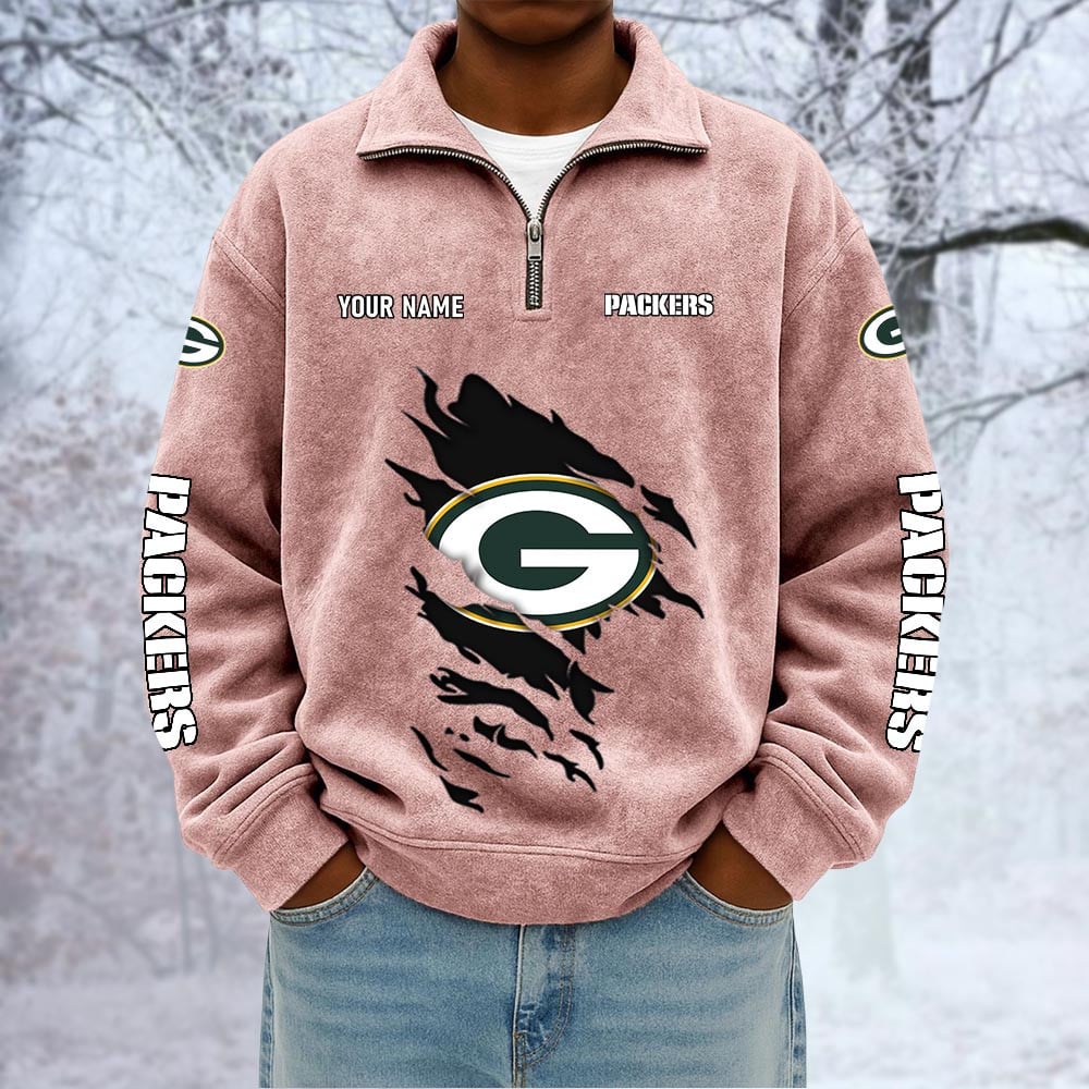 NFL x GB Custom Name Half-zip Collar Suede Sweatshirt HLP HLPHUONG