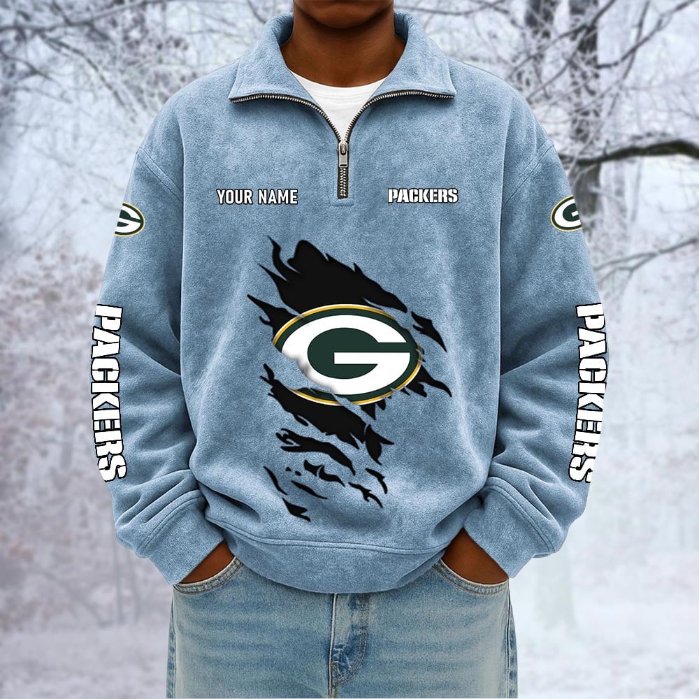 NFL x GB Custom Name Half-zip Collar Suede Sweatshirt HLP HLPHUONG
