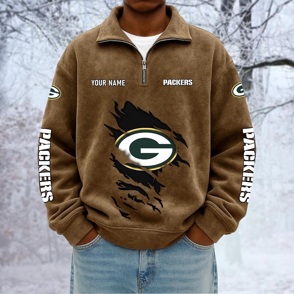 NFL x GB Custom Name Half-zip Collar Suede Sweatshirt HLP HLPHUONG