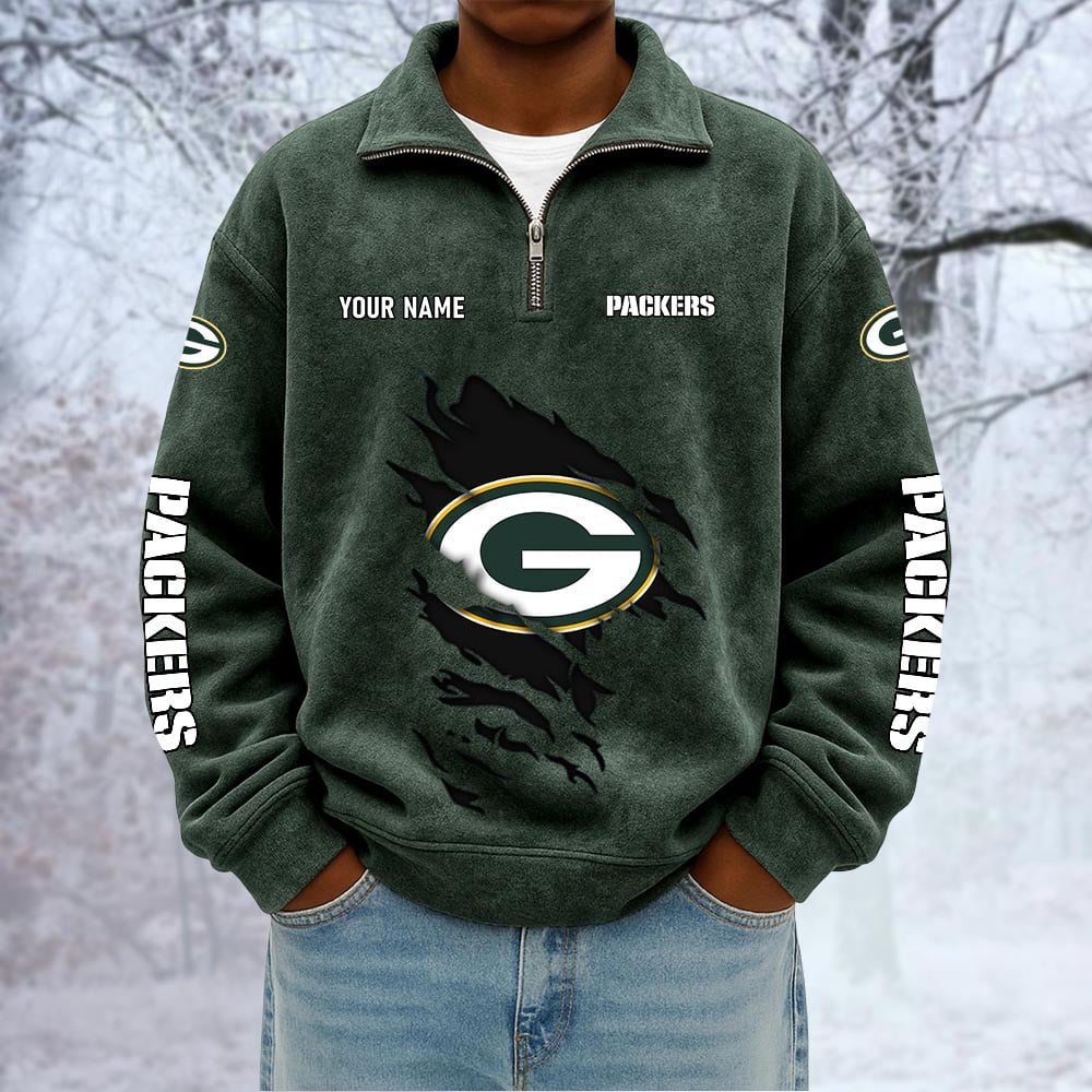 NFL x GB Custom Name Half-zip Collar Suede Sweatshirt HLP HLPHUONG