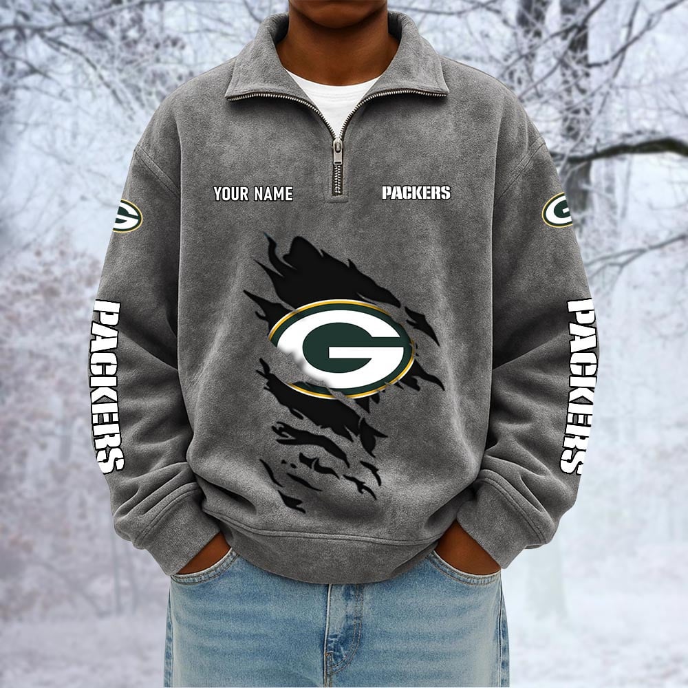 NFL x GB Custom Name Half-zip Collar Suede Sweatshirt HLP HLPHUONG