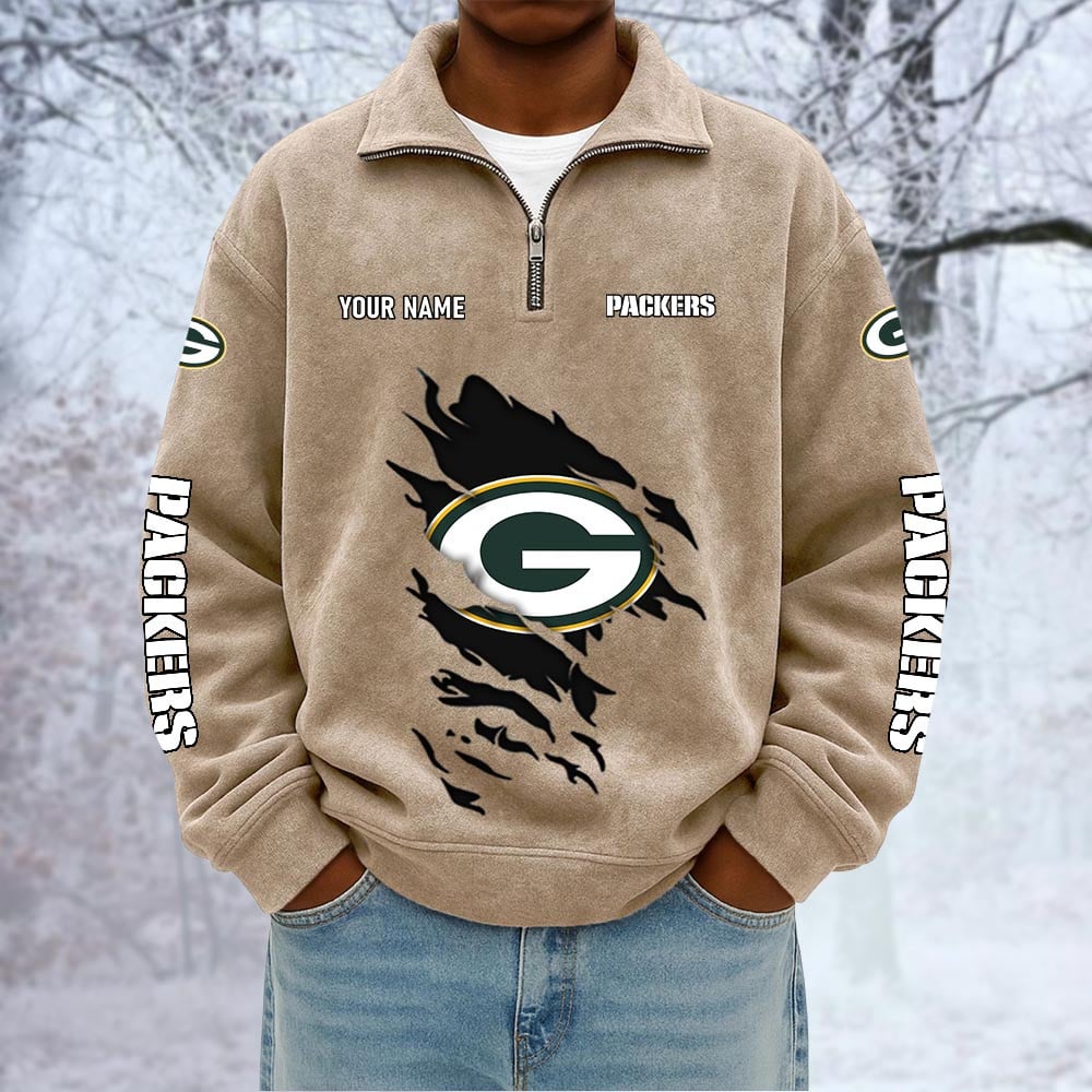 NFL x GB Custom Name Half-zip Collar Suede Sweatshirt HLP HLPHUONG
