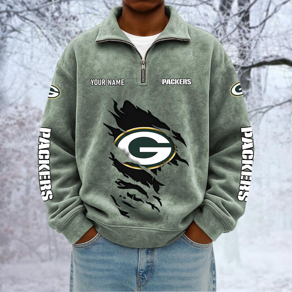 NFL x GB Custom Name Half-zip Collar Suede Sweatshirt HLP HLPHUONG