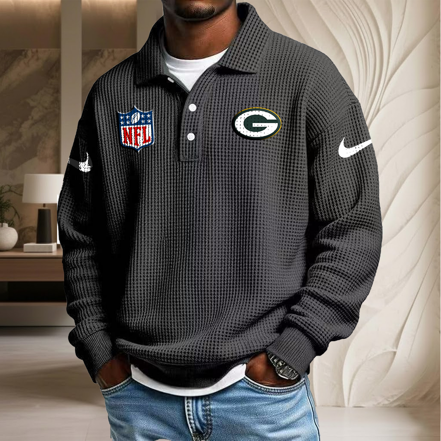NFL x GB Waffle Three Button Lapel Polo HLP HLPHUONG