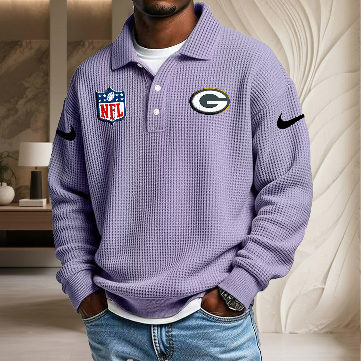 NFL x GB Waffle Three Button Lapel Polo HLP HLPHUONG