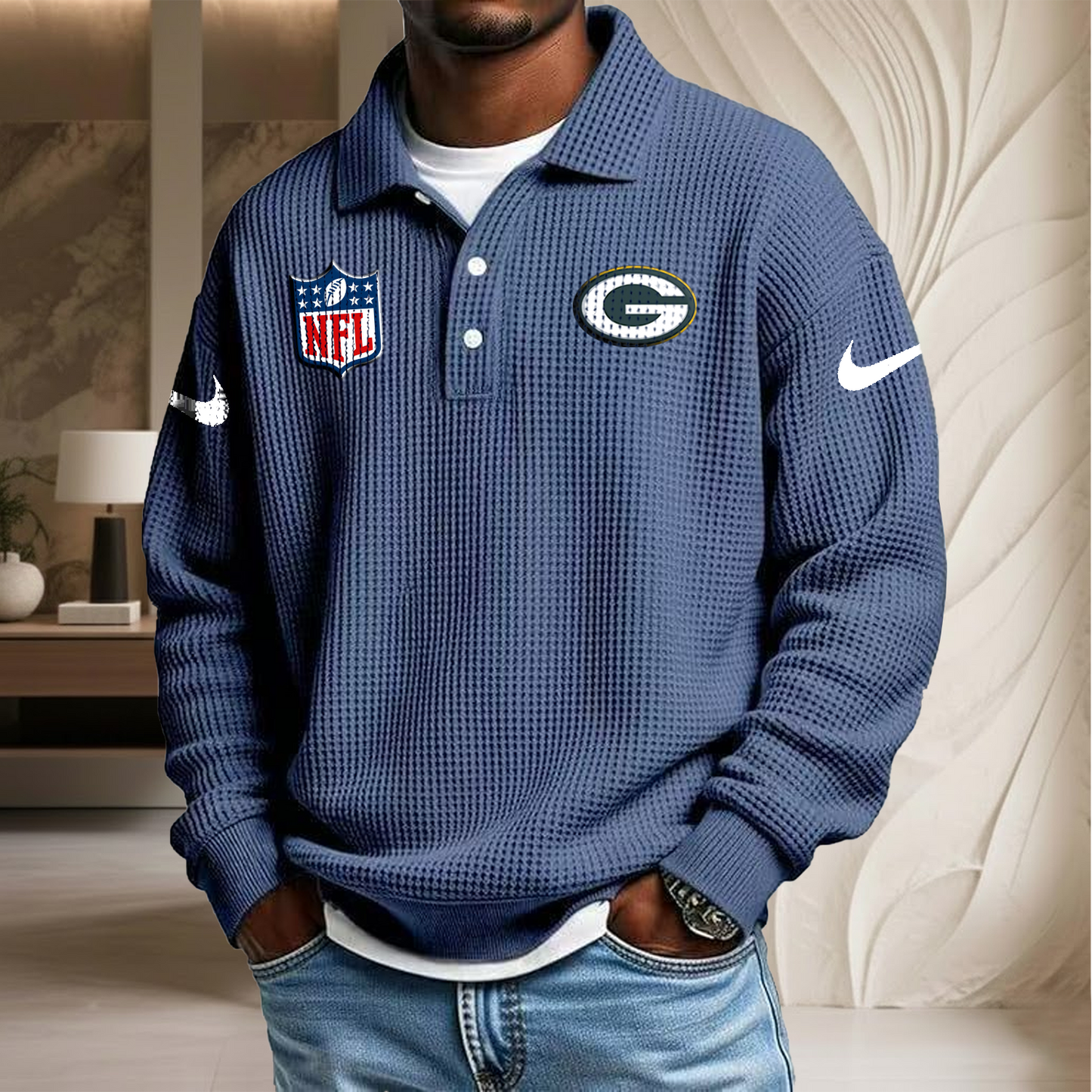 NFL x GB Waffle Three Button Lapel Polo HLP HLPHUONG