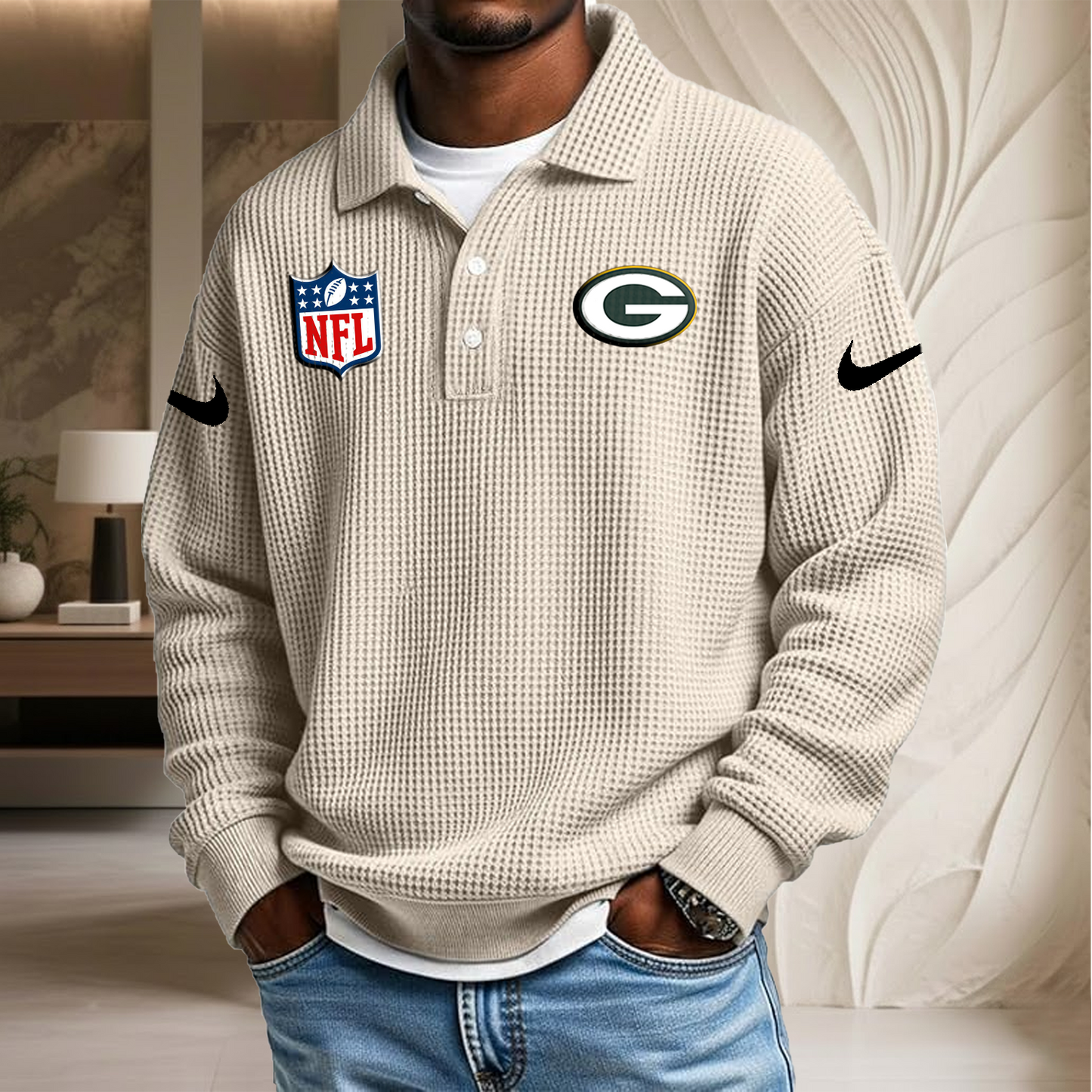NFL x GB Waffle Three Button Lapel Polo HLP HLPHUONG