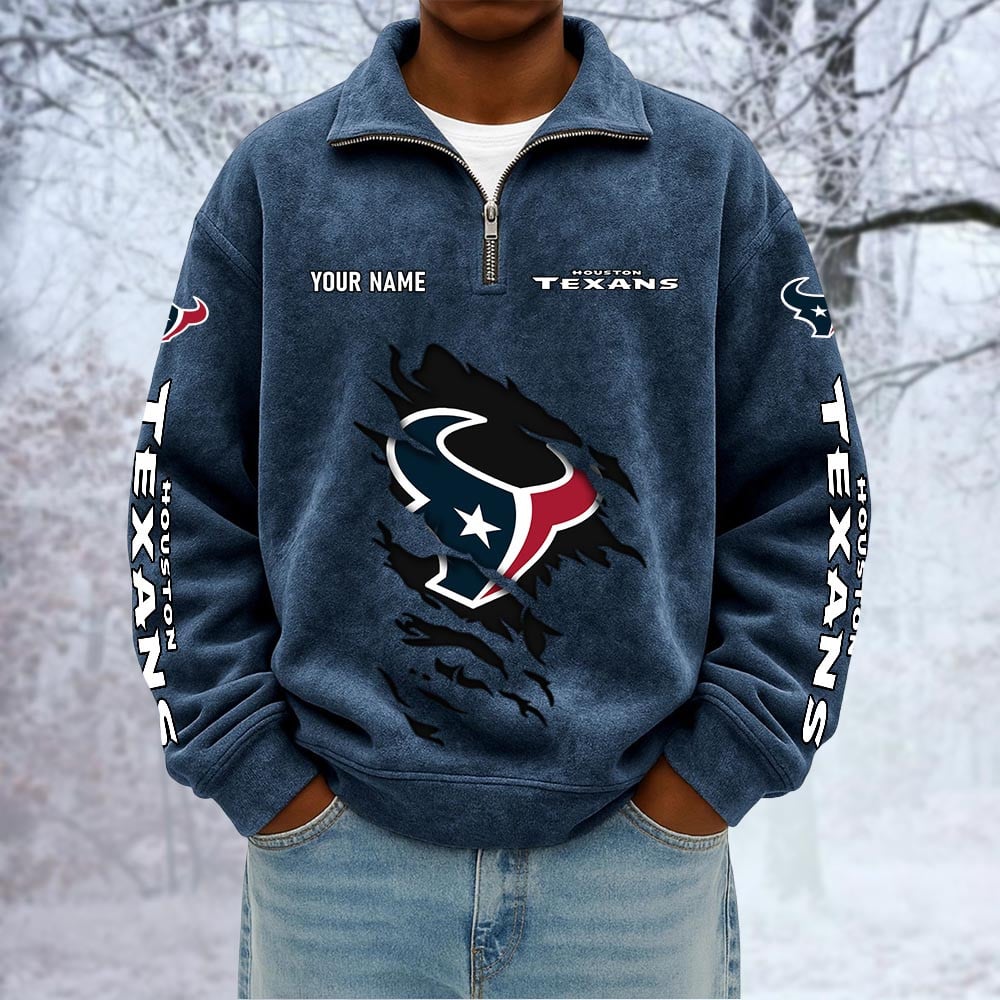 NFL x HOU Custom Name Half-zip Collar Suede Sweatshirt HLP HLPHUONG