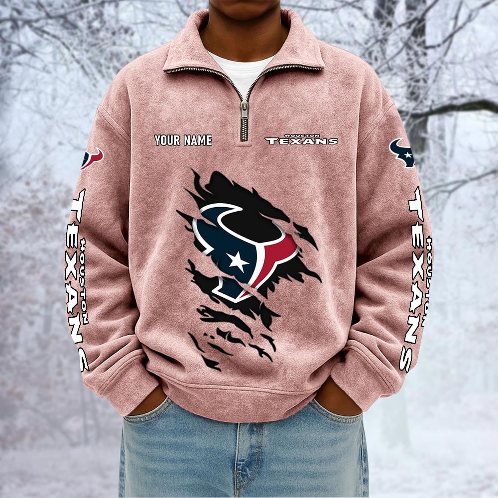 NFL x HOU Custom Name Half-zip Collar Suede Sweatshirt HLP HLPHUONG