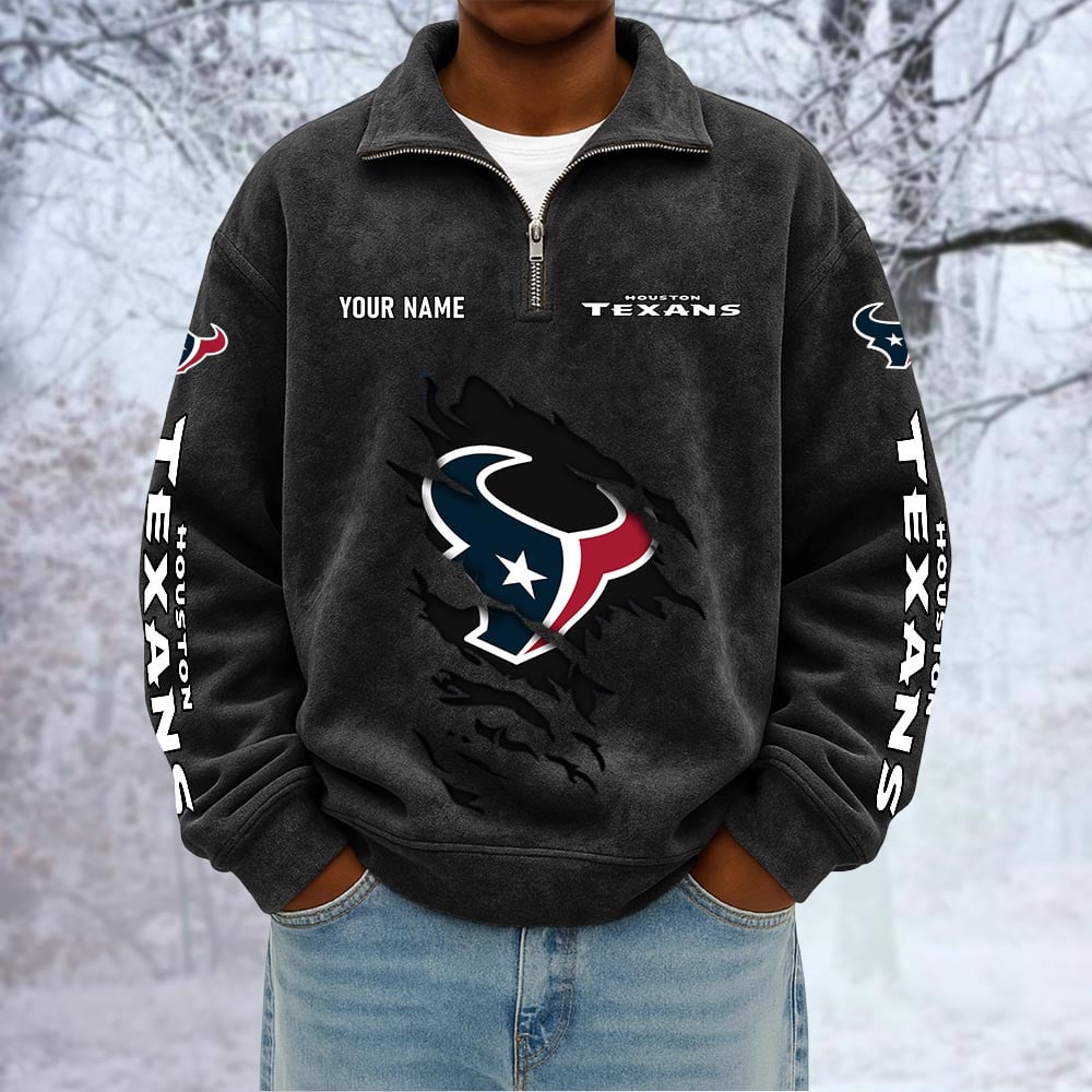 NFL x HOU Custom Name Half-zip Collar Suede Sweatshirt HLP HLPHUONG
