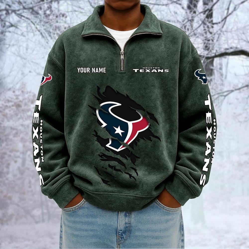 NFL x HOU Custom Name Half-zip Collar Suede Sweatshirt HLP HLPHUONG
