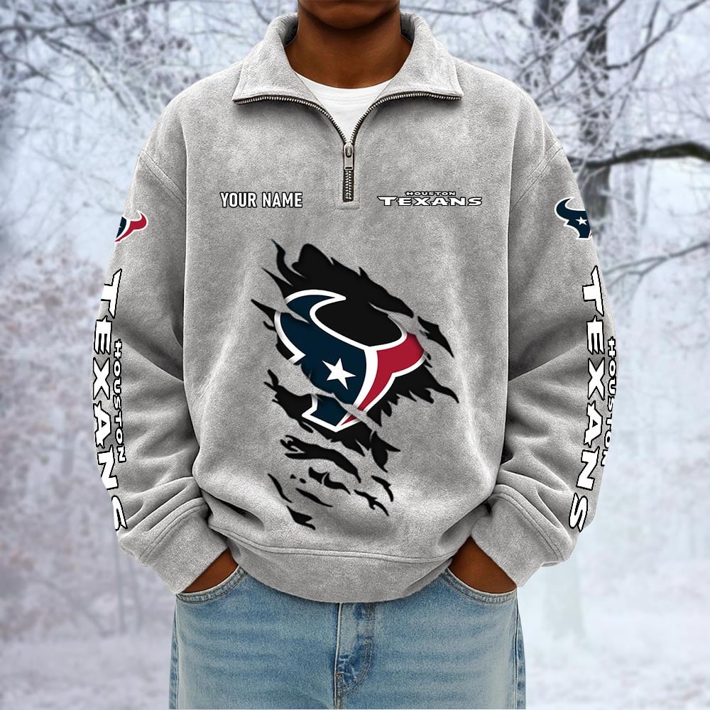 NFL x HOU Custom Name Half-zip Collar Suede Sweatshirt HLP HLPHUONG