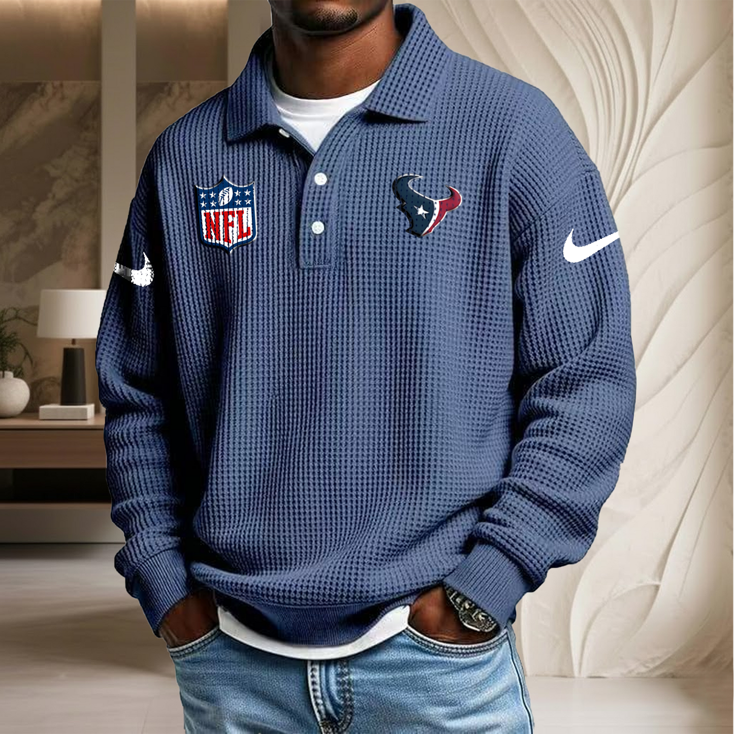 NFL x HOU Waffle Three Button Lapel Polo HLP HLPHUONG