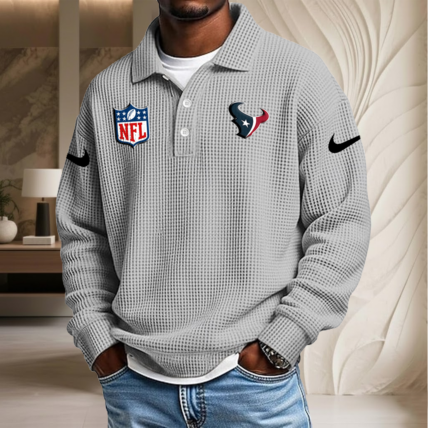 NFL x HOU Waffle Three Button Lapel Polo HLP HLPHUONG