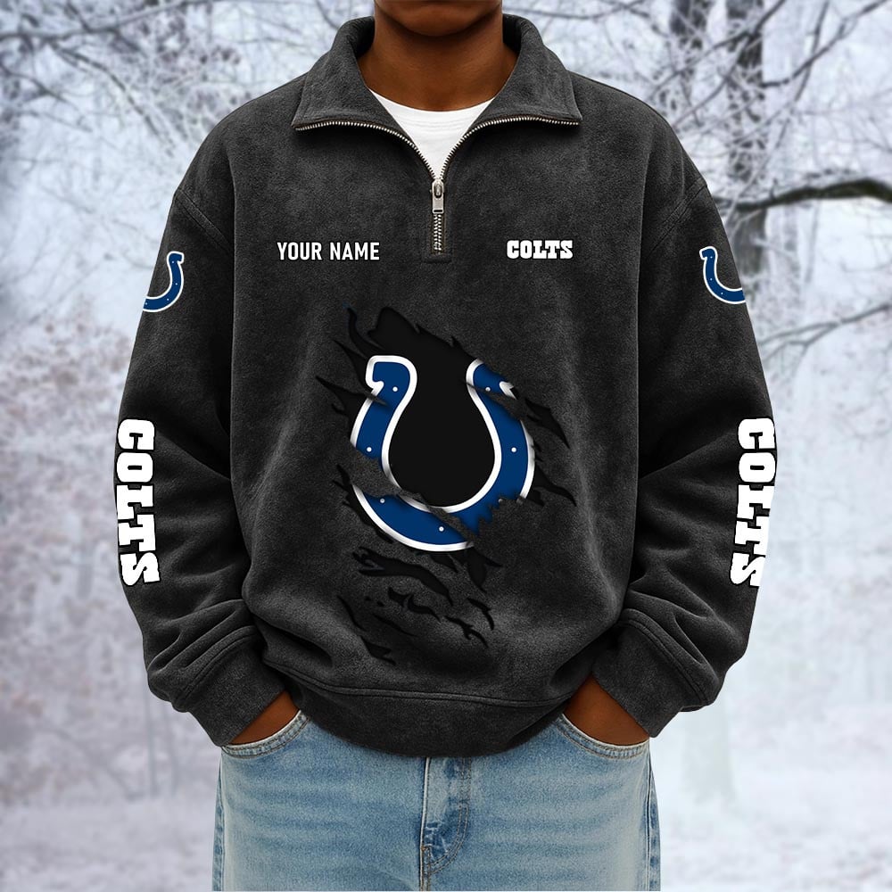 NFL x IND Custom Name Half-zip Collar Suede Sweatshirt HLP HLPHUONG