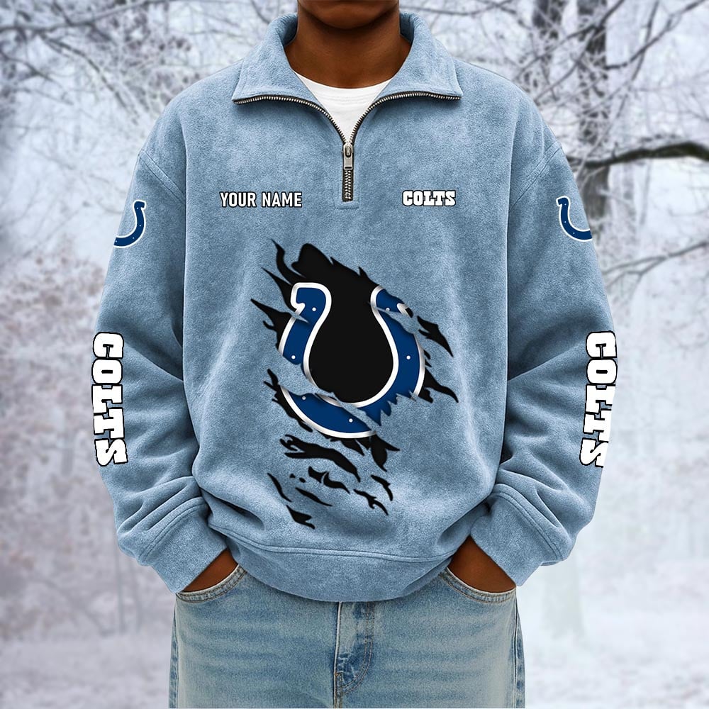 NFL x IND Custom Name Half-zip Collar Suede Sweatshirt HLP HLPHUONG