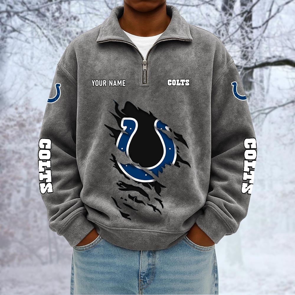 NFL x IND Custom Name Half-zip Collar Suede Sweatshirt HLP HLPHUONG