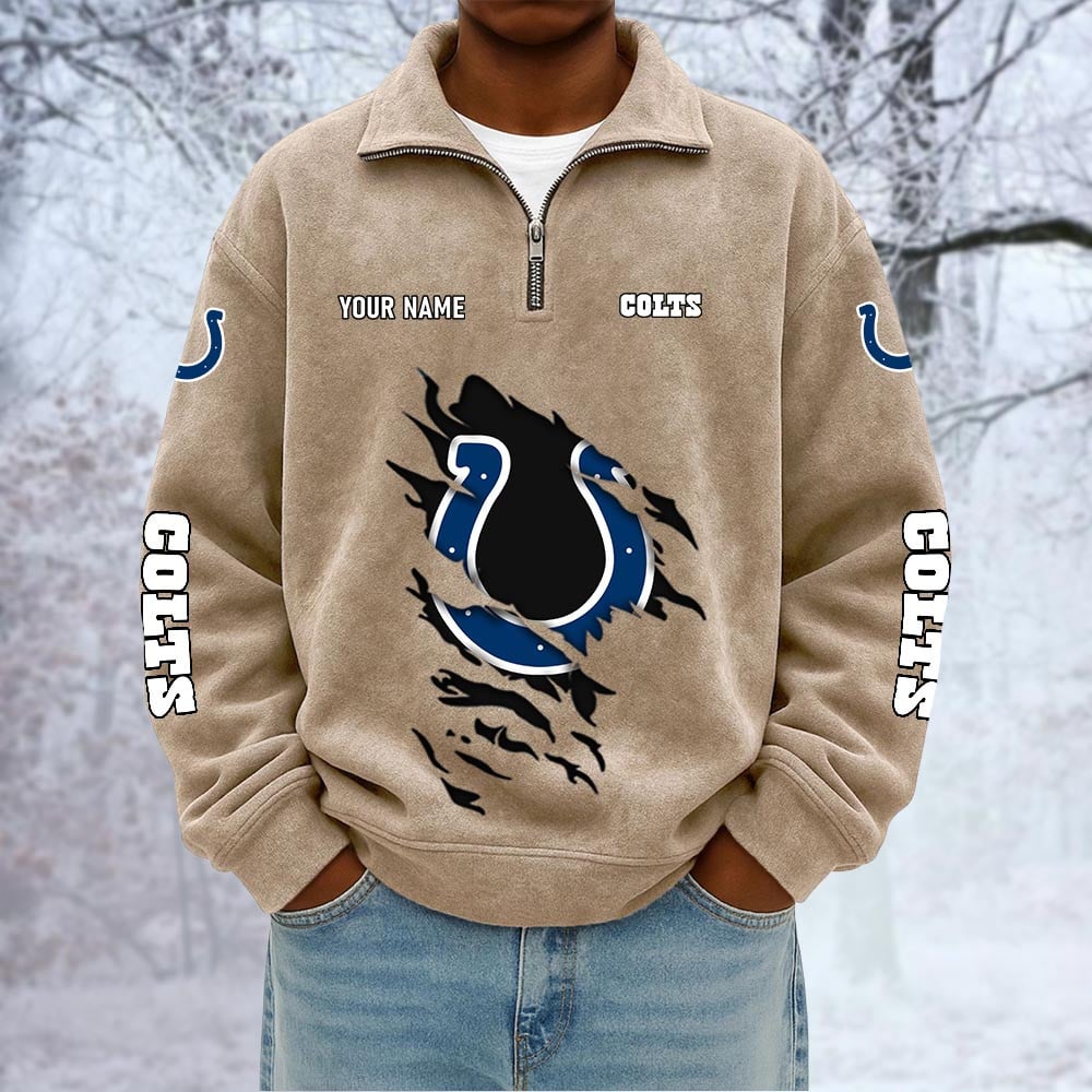 NFL x IND Custom Name Half-zip Collar Suede Sweatshirt HLP HLPHUONG