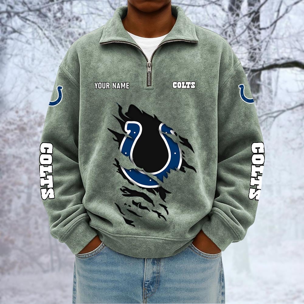 NFL x IND Custom Name Half-zip Collar Suede Sweatshirt HLP HLPHUONG