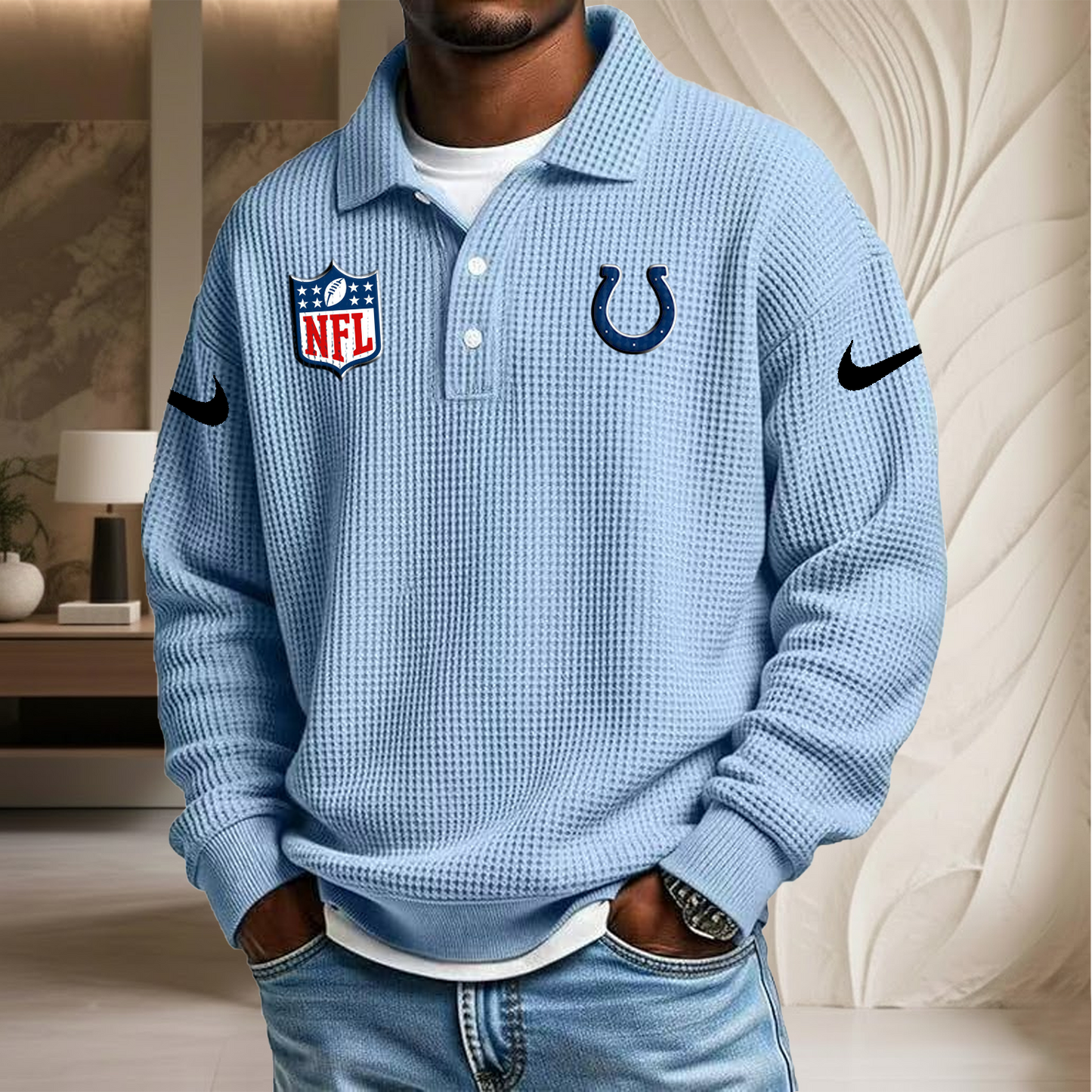 NFL x IND Waffle Three Button Lapel Polo HLP HLPHUONG
