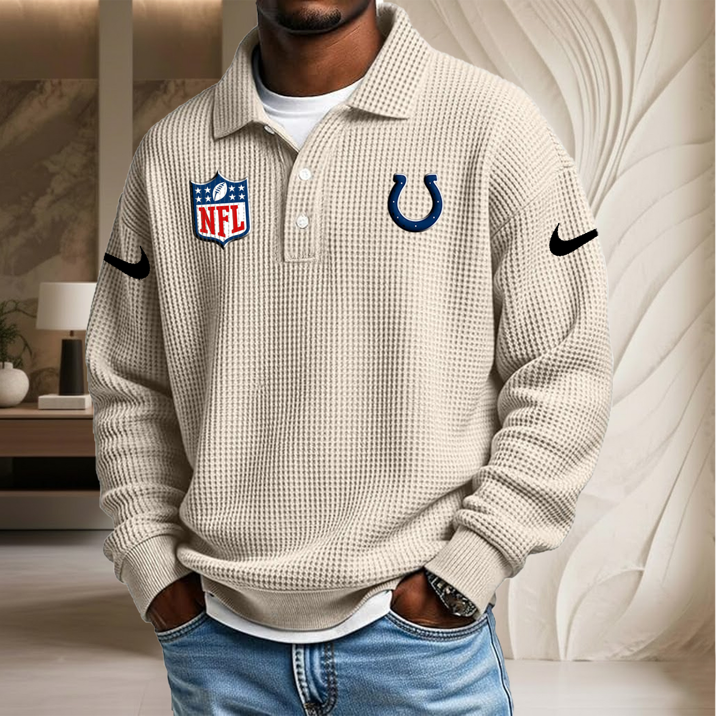 NFL x IND Waffle Three Button Lapel Polo HLP HLPHUONG