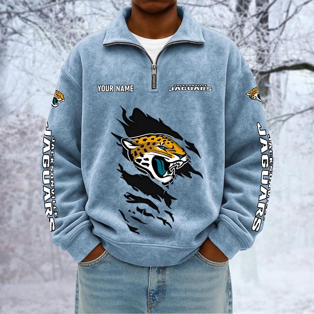 NFL x JAX Custom Name Half-zip Collar Suede Sweatshirt HLP HLPHUONG